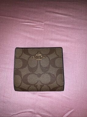 Coach Brown Signature Canvas Bifold Wallet with Gold Logo